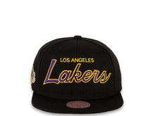 Load image into Gallery viewer, Mitchell & Ness Snapback Los Angeles Lakers Black Crown Script Logo Sports Specialty Satin UV