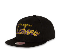 Load image into Gallery viewer, Mitchell & Ness Snapback Los Angeles Lakers Black Crown Script Logo Sports Specialty Satin UV