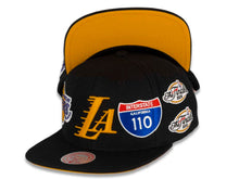 Load image into Gallery viewer, Los Angeles Lakers Mitchell & Ness NBA Snapback Cap Hat Black Crown/Visor Team Color Logo The Finals/Interstate Logo/Palm Tree Patches