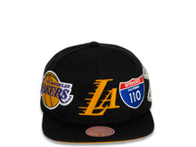 Load image into Gallery viewer, Los Angeles Lakers Mitchell & Ness NBA Snapback Cap Hat Black Crown/Visor Team Color Logo The Finals/Interstate Logo/Palm Tree Patches