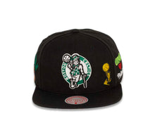 Load image into Gallery viewer, Boston Celtics Mitchell & Ness NBA Snapback Cap Hat Black Crown/Visor Team Color HWC Logo With Multiple Patches (Hyperlocal)
