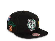 Load image into Gallery viewer, Boston Celtics Mitchell & Ness NBA Snapback Cap Hat Black Crown/Visor Team Color HWC Logo With Multiple Patches (Hyperlocal)