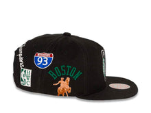 Load image into Gallery viewer, Boston Celtics Mitchell & Ness NBA Snapback Cap Hat Black Crown/Visor Team Color HWC Logo With Multiple Patches (Hyperlocal)