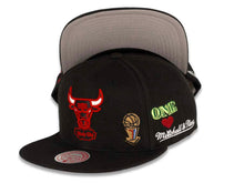 Load image into Gallery viewer, Chicago Bulls Mitchell & Ness NBA Snapback Cap Hat Black Crown/Visor Team Color HWC Logo With Multiple Patches (Hyperlocal)