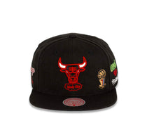 Load image into Gallery viewer, Chicago Bulls Mitchell & Ness NBA Snapback Cap Hat Black Crown/Visor Team Color HWC Logo With Multiple Patches (Hyperlocal)