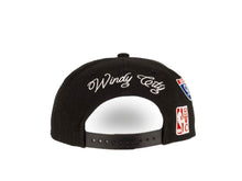 Load image into Gallery viewer, Chicago Bulls Mitchell & Ness NBA Snapback Cap Hat Black Crown/Visor Team Color HWC Logo With Multiple Patches (Hyperlocal)