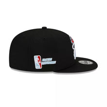 Load image into Gallery viewer, Miami Heat New Era NBA 9FIFTY 950 Snapback Cap Hat Black Crown/Visor White With Flames Logo Sky Blue UV (Team Fire)