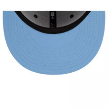 Load image into Gallery viewer, Miami Heat New Era NBA 9FIFTY 950 Snapback Cap Hat Black Crown/Visor White With Flames Logo Sky Blue UV (Team Fire)