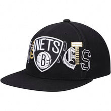 Load image into Gallery viewer, Brooklyn Nets Mitchell & Ness NBA Hype Type Snapback Cap Hat Black Crown/Visor White/Black/ Metallic Gold Logo