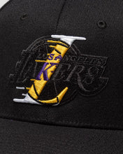 Load image into Gallery viewer, Los Angeles Lakers Mitchell & Ness NBA First Letterman Redline Snapback Cap Hat Black Crown/Visor Team Color Logo