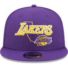 Load image into Gallery viewer, Los Angeles Lakers New Era NBA 9FIFTY 950 Snapback Cap Hat Purple Crown/Visor Team Color Logo with State Map (Logo State)