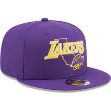 Load image into Gallery viewer, Los Angeles Lakers New Era NBA 9FIFTY 950 Snapback Cap Hat Purple Crown/Visor Team Color Logo with State Map (Logo State)