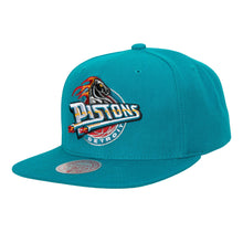 Load image into Gallery viewer, Detroit Pistons Mitchell & Ness NBA Snapback Cap Hat Teal Crown/Visor Team Color Logo Green UV