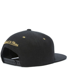 Load image into Gallery viewer, Los Angeles Lakers Mitchell & Ness NBA Snapback Cap Hat Black Crown/Visor Metallic Gold Logo (Fools Gold)
