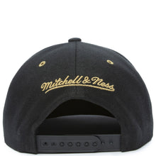 Load image into Gallery viewer, Los Angeles Lakers Mitchell & Ness NBA Snapback Cap Hat Black Crown/Visor Metallic Gold Logo (Fools Gold)