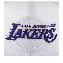 Load image into Gallery viewer, Los Angeles Lakers Mitchell & Ness NBA Snapback Cap Hat White Crown/Visor Purple/White Logo (White Out Team Color Pop)