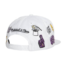 Load image into Gallery viewer, Los Angeles Lakers Mitchell & Ness NBA Snapback Cap Hat White Crown/Visor Team Color Logo (Hand Drawn)