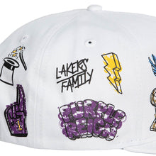 Load image into Gallery viewer, Los Angeles Lakers Mitchell & Ness NBA Snapback Cap Hat White Crown/Visor Team Color Logo (Hand Drawn)