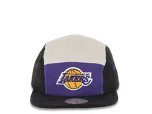 Load image into Gallery viewer, Los Angeles Lakers Mitchell & Ness NBA Adjustable Buckle Snap Cap Hat Gray/Purple/Black Crown Black Visor Team Color Logo (5 Panel)