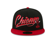 Load image into Gallery viewer, Chicago Bulls New Era NBA 59FIFTY 5950 Fitted Cap Hat Black Crown Red Visor Team Color Script Retro Logo