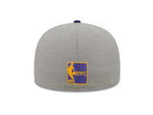 Load image into Gallery viewer, Los Angeles Lakers New Era NBA 59FIFTY 5950 Fitted Cap Hat Gray Crown Purple Visor Yello/Purple Block Letter Logo (Big Bold)