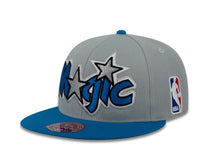 Load image into Gallery viewer, Orlando Magic Mitchell & Ness Fitted Cap Hat Gray Crown Royal Blue Visor Royal Blue/White XL Logo