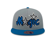 Load image into Gallery viewer, Orlando Magic Mitchell & Ness Fitted Cap Hat Gray Crown Royal Blue Visor Royal Blue/White XL Logo