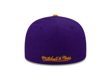 Load image into Gallery viewer, Los Angeles Lakers Mitchell & Ness NBA Fitted Cap Hat Purple Crown Yellow Visor Team Color Arch Logo