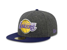 Load image into Gallery viewer, Los Angeles Lakers New Era 59FIFTY 5950 NBA Fitted Cap Hat Melton Gray Crown Purple Visor Team Color HWC Logo