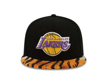 Load image into Gallery viewer, Los Angeles Lakers New Era 59FIFTY 5950 NBA Fitted Cap Hat Black Crown Tiger Print Visor Team Color HWC Logo