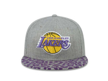 Load image into Gallery viewer, Los Angeles Lakers New Era 595FIFTY 5950 NBA Fitted Cap Hat Heather Gray Crown Purple Leopard Print Visor Team Color Logo (Leopardvize)