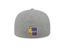 Load image into Gallery viewer, Los Angeles Lakers New Era 595FIFTY 5950 NBA Fitted Cap Hat Heather Gray Crown Purple Leopard Print Visor Team Color Logo (Leopardvize)