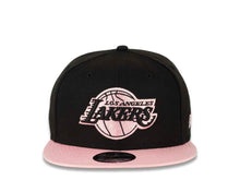 Load image into Gallery viewer, Los Angeles Lakers New Era NBA 9FIFTY 950 Snapback Cap Hat Black Crown Pink Visor Black/Pink Logo 50th Anniversary Side Patch