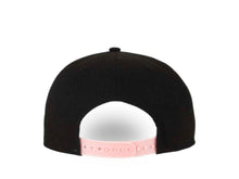 Load image into Gallery viewer, Los Angeles Lakers New Era NBA 9FIFTY 950 Snapback Cap Hat Black Crown Pink Visor Black/Pink Logo 50th Anniversary Side Patch