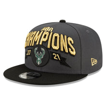 Load image into Gallery viewer, Milwaukee Bucks New Era NBA 9FIFTY 950 Snapback Cap Hat Dark Gray Crown Black Visor Team Color Logo 2021 Champions