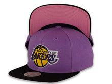 Load image into Gallery viewer, Mitchell & Ness Snapback Los Angeles Lakers Light Purple Crown Black Visor Pink UV Easter