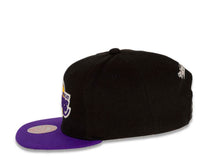 Load image into Gallery viewer, Los Angeles Lakers Mitchell & Ness NBA Glow Team Snapback Cap Hat Black Crown Purple Visor Team Color Logo 2002 Finals Side Patch