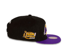 Load image into Gallery viewer, Los Angeles Lakers Mitchell & Ness NBA Glow Team Snapback Cap Hat Black Crown Purple Visor Team Color Logo 2002 Finals Side Patch