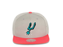 Load image into Gallery viewer, San Antonio Spurs Mitchell & Ness NBA Snapback Cap Hat Gray Crown Pink Visor Teal/Black/White Logo