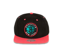 Load image into Gallery viewer, Brooklyn Nets Mitchell & Ness NBA Snapback Cap Hat Black Crown Pink Visor Team Color Logo (Santa Ana)