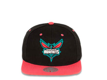 Load image into Gallery viewer, Charlotte Hornets Mitchell & Ness NBA Snapback Cap Hat Black Crown Pink Visor Team Color Logo (Santa Ana)