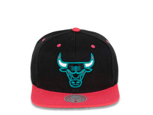 Load image into Gallery viewer, Chicago Bulls Mitchell & Ness NBA Snapback Cap Hat Black Crown Pink Visor Teal/Black/White Logo (Santa Ana)
