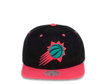 Load image into Gallery viewer, Phoenix Suns Mitchell & Ness NBA Snapback Cap Hat Black Crown Pink Visor Teal/Pink/Black Logo (Santa Ana)