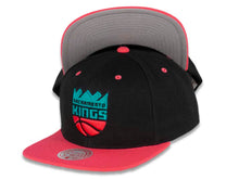 Load image into Gallery viewer, Sacramento Kings Mitchell & Ness NBA Snapback Cap Hat Black Crown Pink Visor Teal/Pink/Black Logo (Santa Ana)