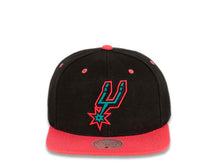 Load image into Gallery viewer, San Antonio Spurs Mitchell & Ness NBA Snapback Cap Hat Black Crown Pink Visor Teal/Pink/Black Logo (Santa Ana)