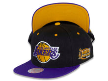 Load image into Gallery viewer, Los Angeles Lakers Mitchell & Ness NBA Snapback Cap Hat Black Crown Purple Visor Team Color Logo 2000 Final Side Patch