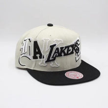 Load image into Gallery viewer, Los Angeles Lakers Mitchell & Ness NBA Hype Type Snapback Cap Hat Cream Crown Black Visor Team Color Logo