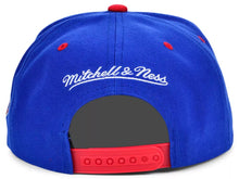 Load image into Gallery viewer, Philadelphia 76ers Mitchell & Ness NBA Lotto Pick Snapback Cap Hat Royal Blue Crown Red Visor Team Color Logo