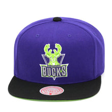 Load image into Gallery viewer, Milwaukee Bucks Mitchell & Ness NBA Reload 2.0 Snapback Cap Hat Purple Crown Black Visor Team Color Logo