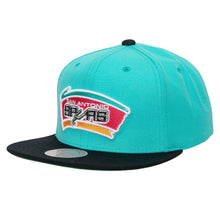 Load image into Gallery viewer, San Antonio Spurs Mitchell & Ness NBA Snapback Cap Hat Teal Crown Black Visor Team Color Logo Green UV